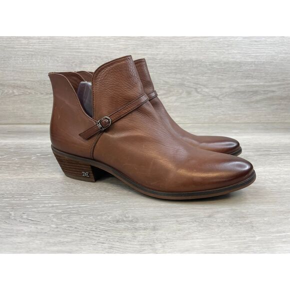 Sam Edelman Palmer Women's Bootie Biker Ankle Boot Veg Calf Leather US 9.5 Brown - Picture 1 of 12